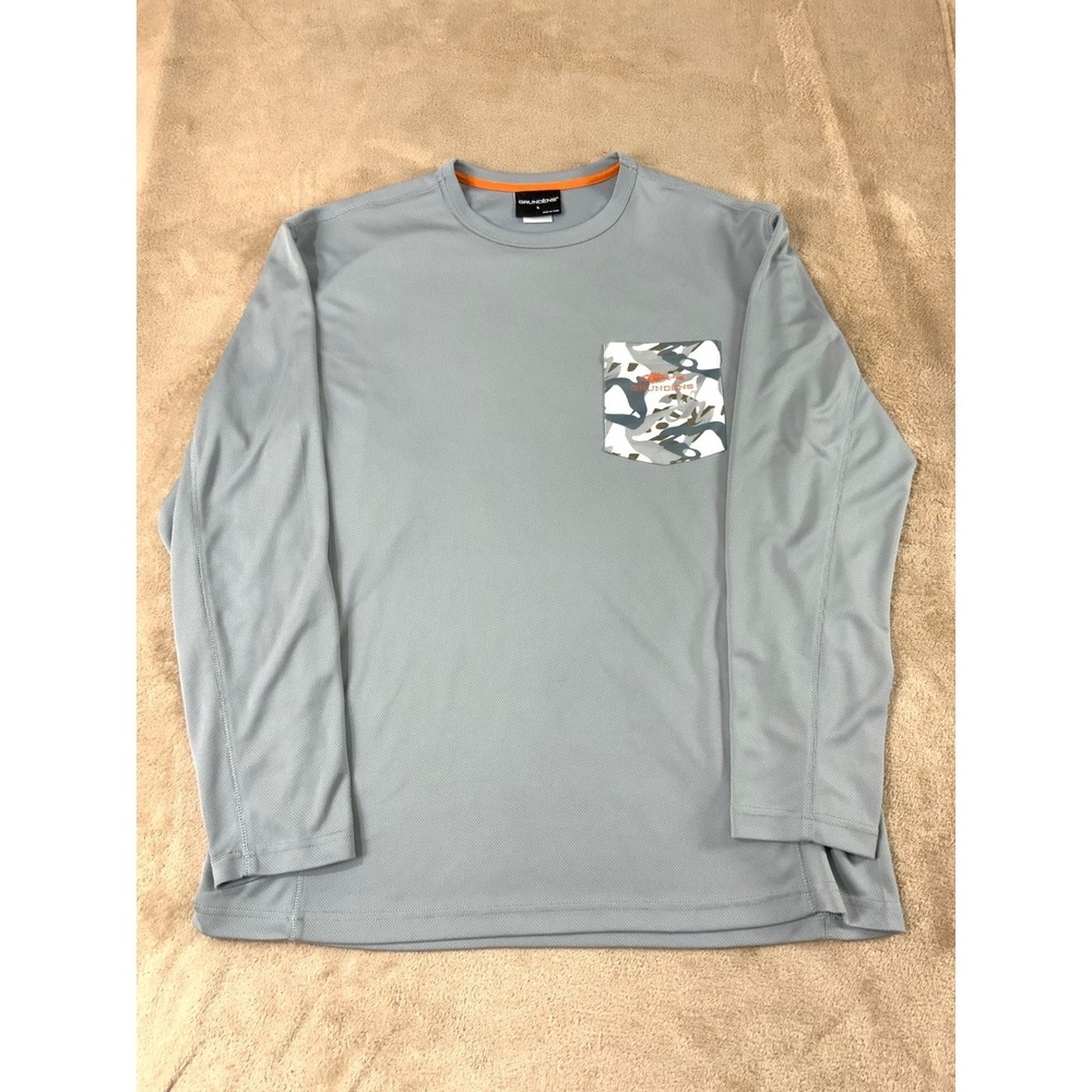 Grundens Shirt Mens Large Silver Long Sleeve Pocket Fishing‎ Outdoors EUC